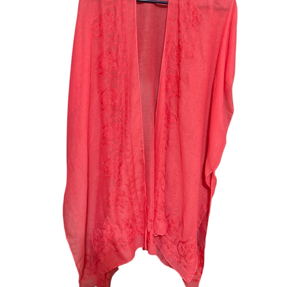 B6 Victoria Leland Orange Lace Trim Poncho Kimono